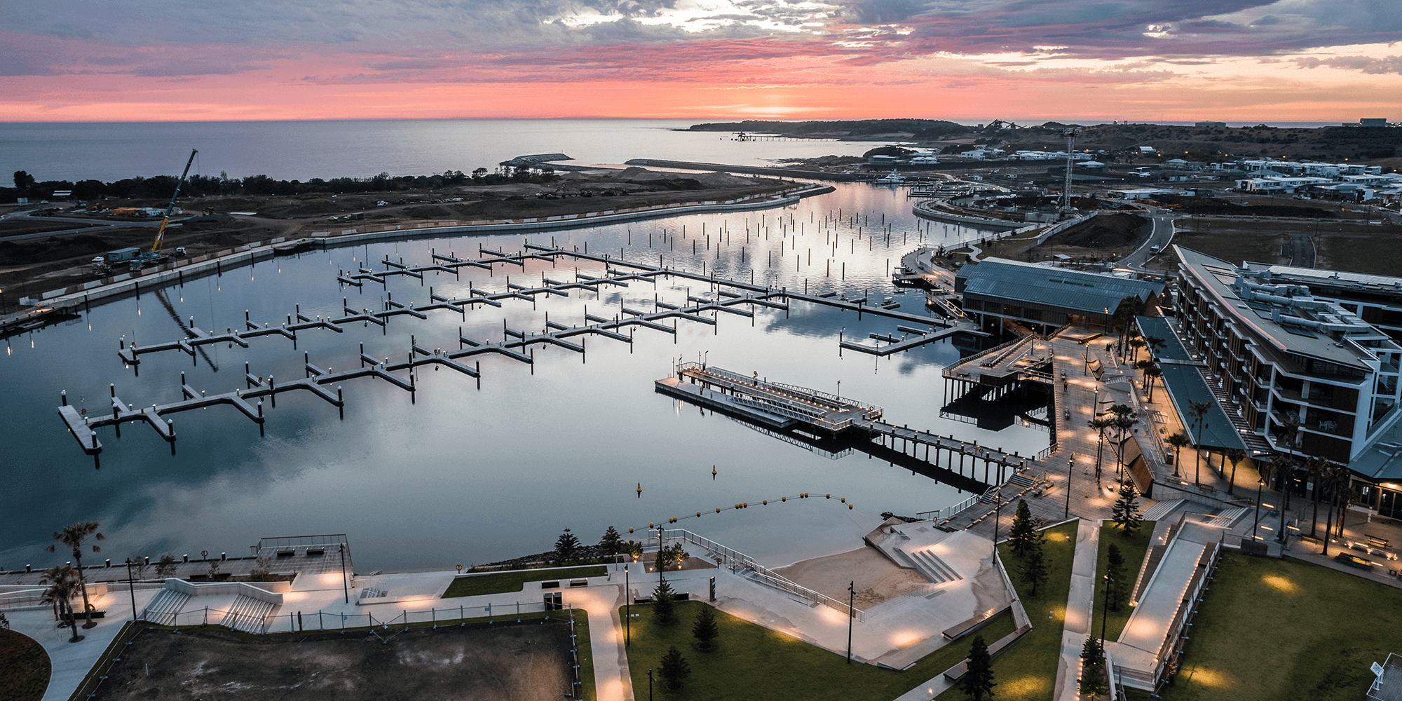 Marina and boardwalks sunrise