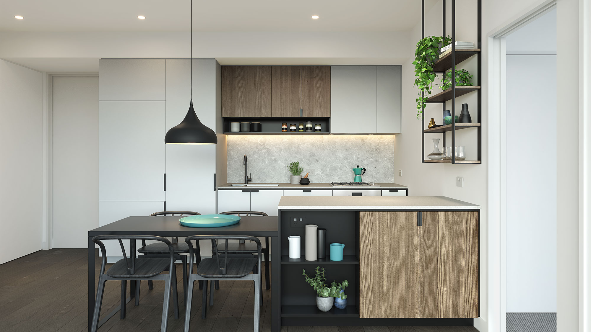 Burwood Brickworks Apartment Kitchen Dark Scheme